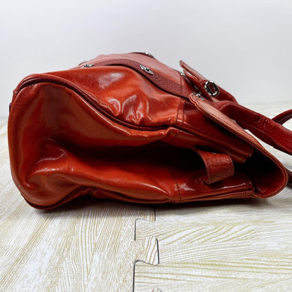 MULBERRY Hand Bag Tote Purse Bayswater Turn Lock PVC Leather Orange Authentic