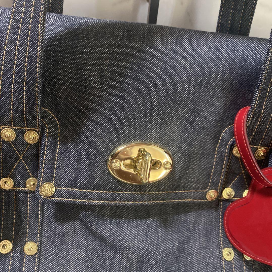 MULBERRY Boston Hand Bag Tote Purse Turn Lock Denim Navy Indigo Authentic
