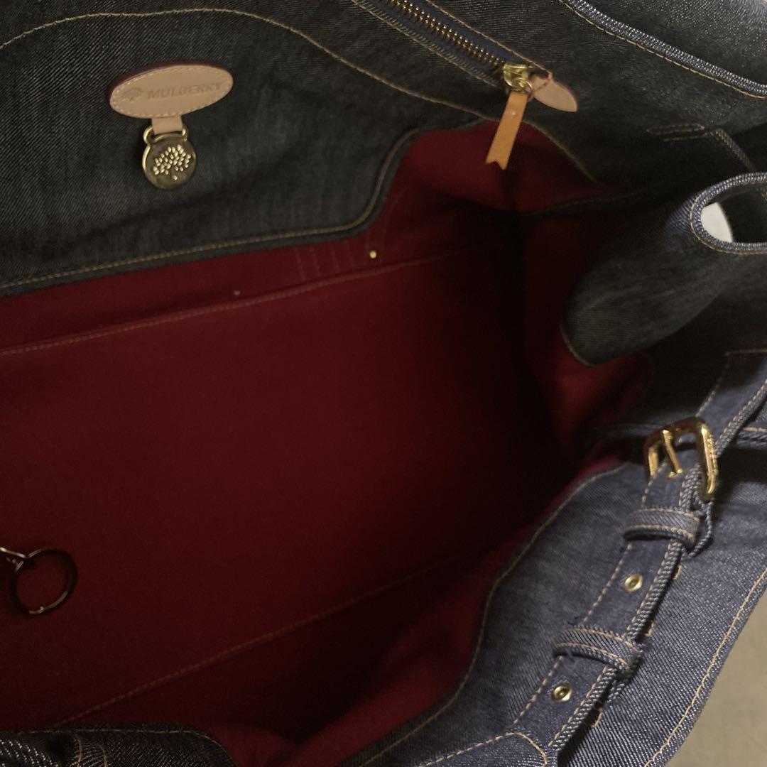 MULBERRY Boston Hand Bag Tote Purse Turn Lock Denim Navy Indigo Authentic