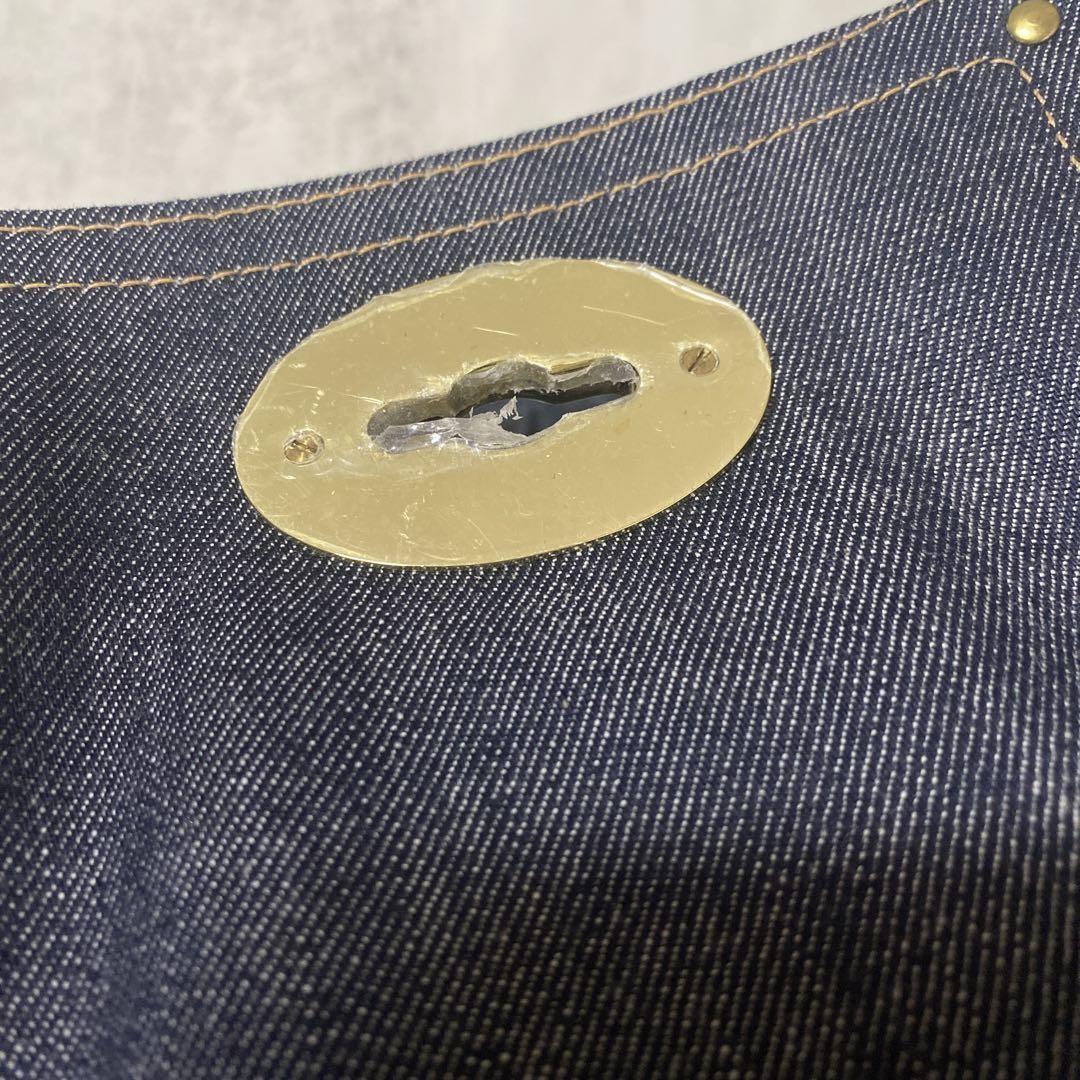 MULBERRY Boston Hand Bag Tote Purse Turn Lock Denim Navy Indigo Authentic