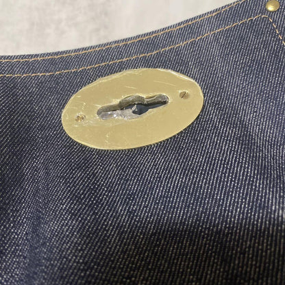 MULBERRY Boston Hand Bag Tote Purse Turn Lock Denim Navy Indigo Authentic