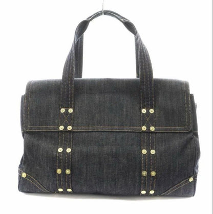 MULBERRY Boston Hand Bag Tote Purse Turn Lock Denim Navy Indigo Authentic
