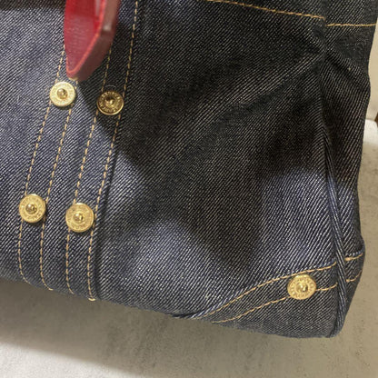 MULBERRY Boston Hand Bag Tote Purse Turn Lock Denim Navy Indigo Authentic