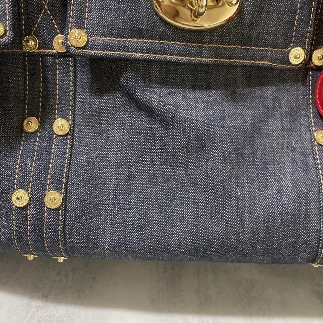 MULBERRY Boston Hand Bag Tote Purse Turn Lock Denim Navy Indigo Authentic