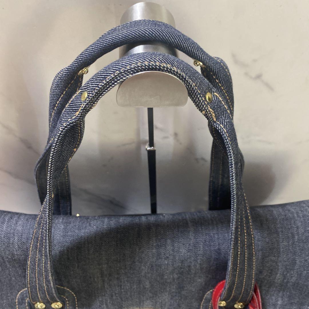 MULBERRY Boston Hand Bag Tote Purse Turn Lock Denim Navy Indigo Authentic