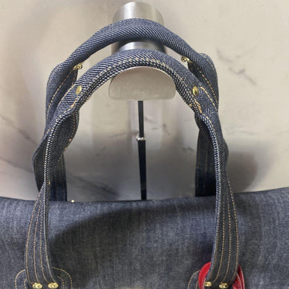 MULBERRY Boston Hand Bag Tote Purse Turn Lock Denim Navy Indigo Authentic