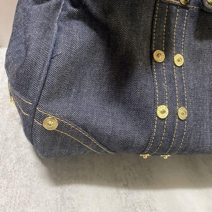 MULBERRY Boston Hand Bag Tote Purse Turn Lock Denim Navy Indigo Authentic