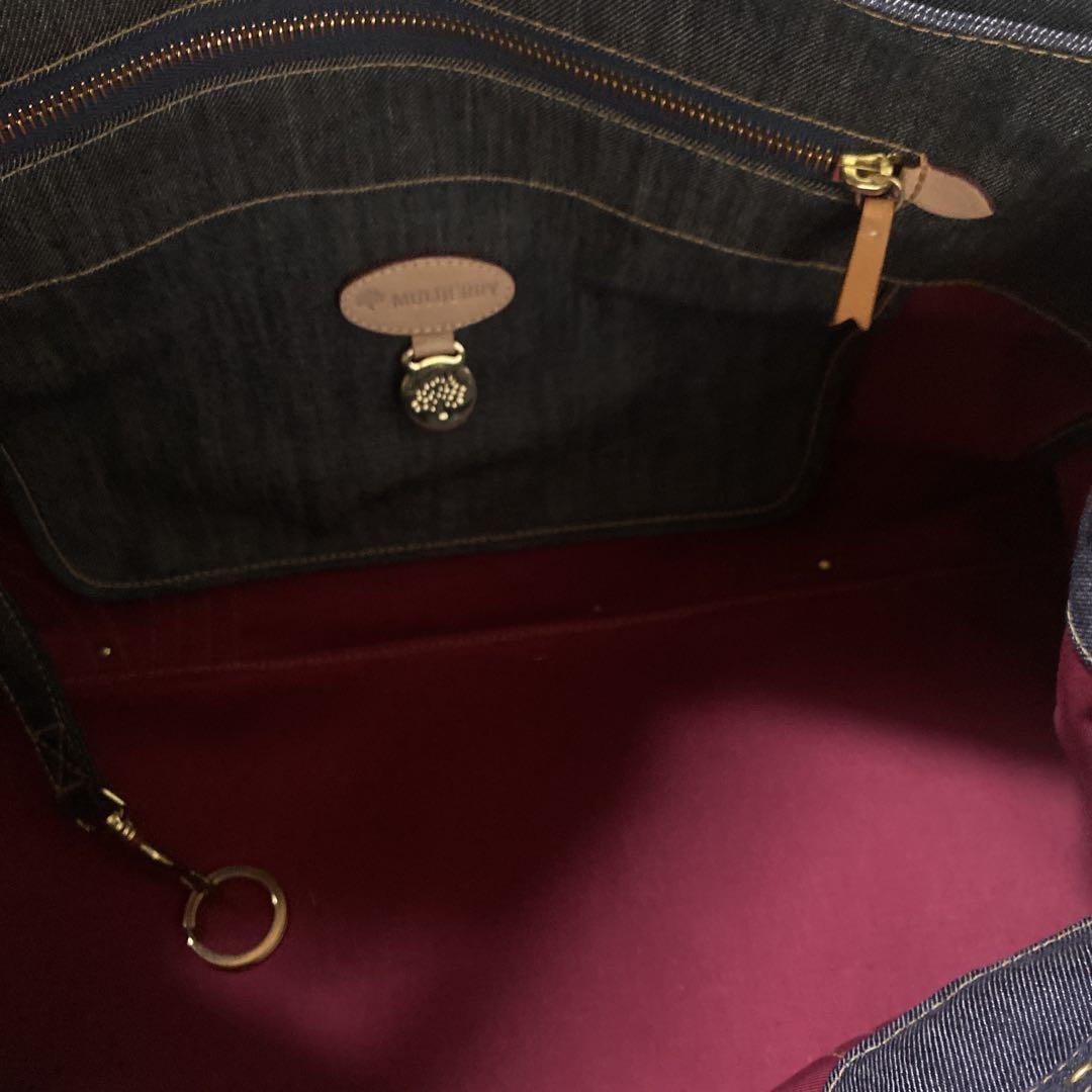 MULBERRY Boston Hand Bag Tote Purse Turn Lock Denim Navy Indigo Authentic