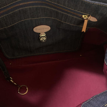 MULBERRY Boston Hand Bag Tote Purse Turn Lock Denim Navy Indigo Authentic
