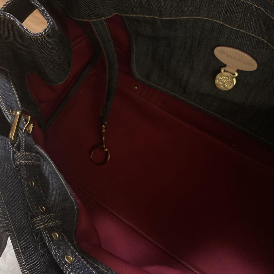 MULBERRY Boston Hand Bag Tote Purse Turn Lock Denim Navy Indigo Authentic