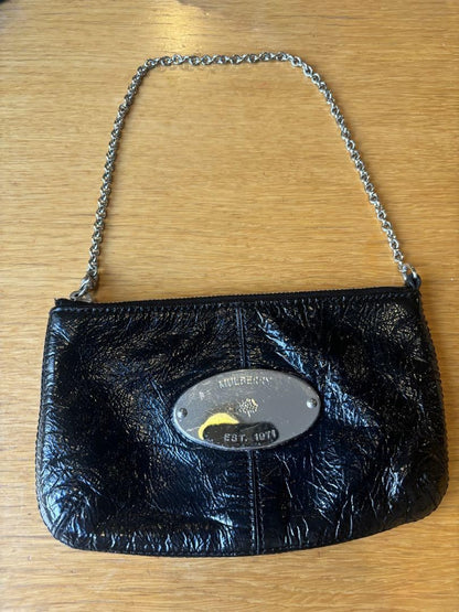 MULBERRY Party Bag Purse Chain Leather Black Authentic