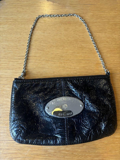 MULBERRY Party Bag Purse Chain Leather Black Authentic