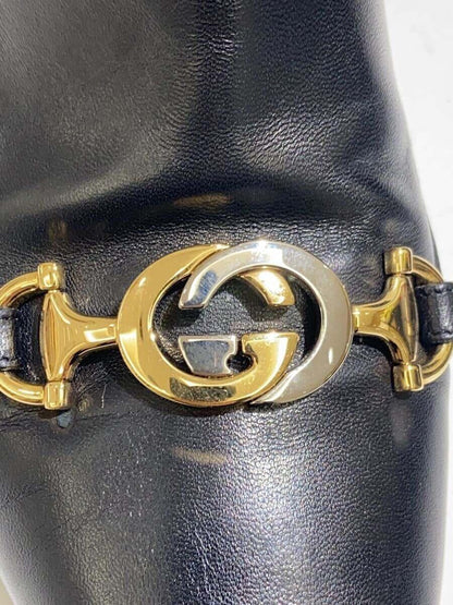 GUCCI Short Boots Shoes Interlocking EU 36.5 US 6.5 Leather Black Authentic
