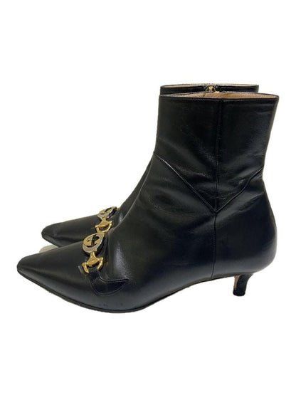 GUCCI Short Boots Shoes Interlocking EU 36.5 US 6.5 Leather Black Authentic