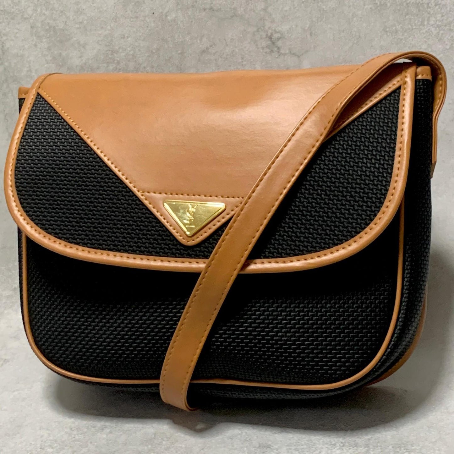 Saint Laurent Bag YSL Cassandra Shoulder Purse PVC Black Brown Gold Authentic