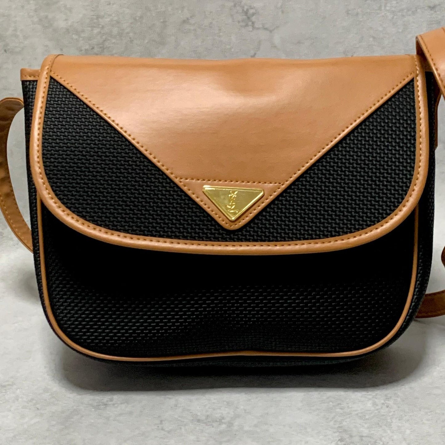 Saint Laurent Bag YSL Cassandra Shoulder Purse PVC Black Brown Gold Authentic