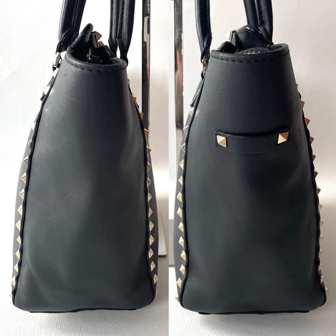 Valentino Garavani Hand Bag Tote Purse 2way Rockstuds Leather Black Authentic