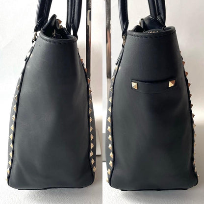 Valentino Garavani Hand Bag Tote Purse 2way Rockstuds Leather Black Authentic