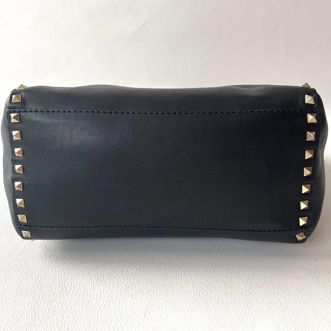 Valentino Garavani Hand Bag Tote Purse 2way Rockstuds Leather Black Authentic