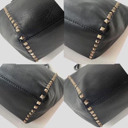 Valentino Garavani Hand Bag Tote Purse 2way Rockstuds Leather Black Authentic