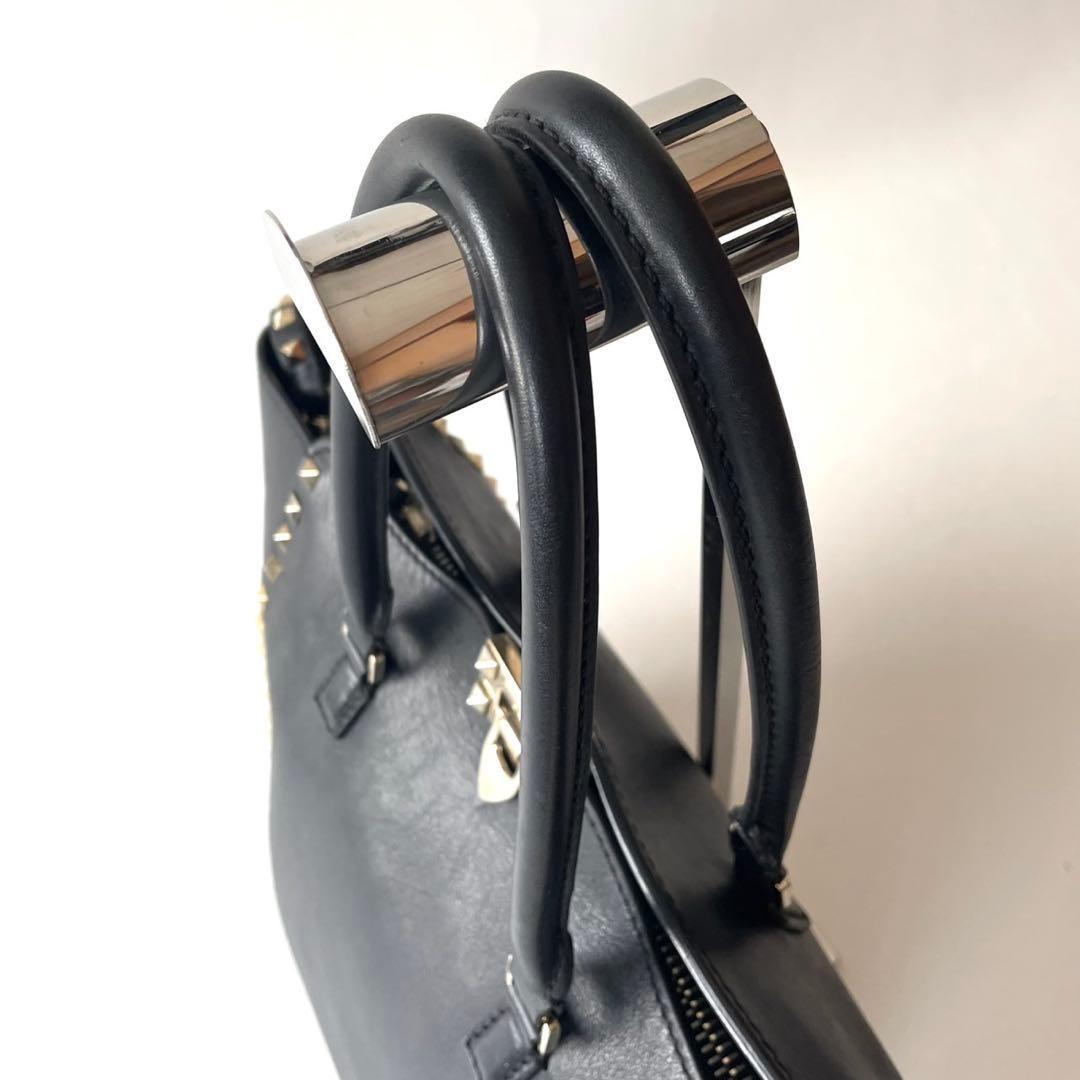 Valentino Garavani Hand Bag Tote Purse 2way Rockstuds Leather Black Authentic
