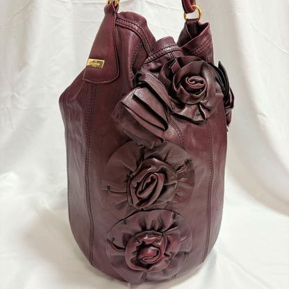 Valentino Garavani Hand Bag Tote Purse Rose Leather Bordeaux Authentic