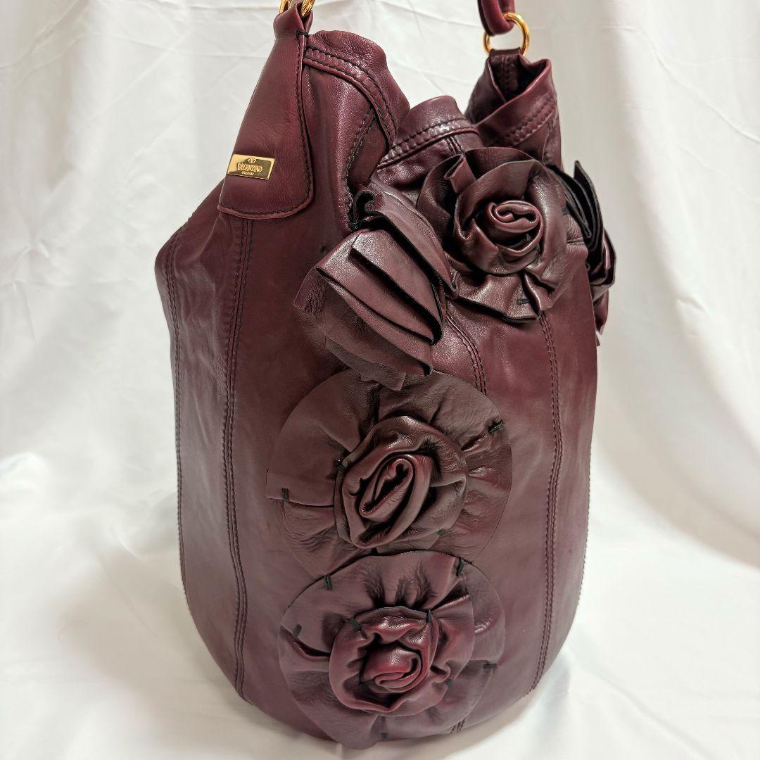 Valentino Garavani Hand Bag Tote Purse Rose Leather Bordeaux Authentic