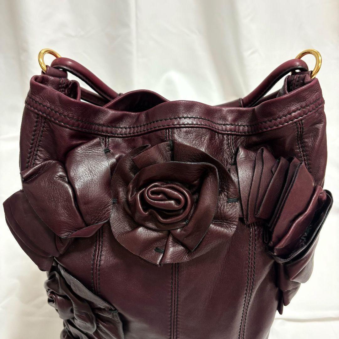 Valentino Garavani Hand Bag Tote Purse Rose Leather Bordeaux Authentic
