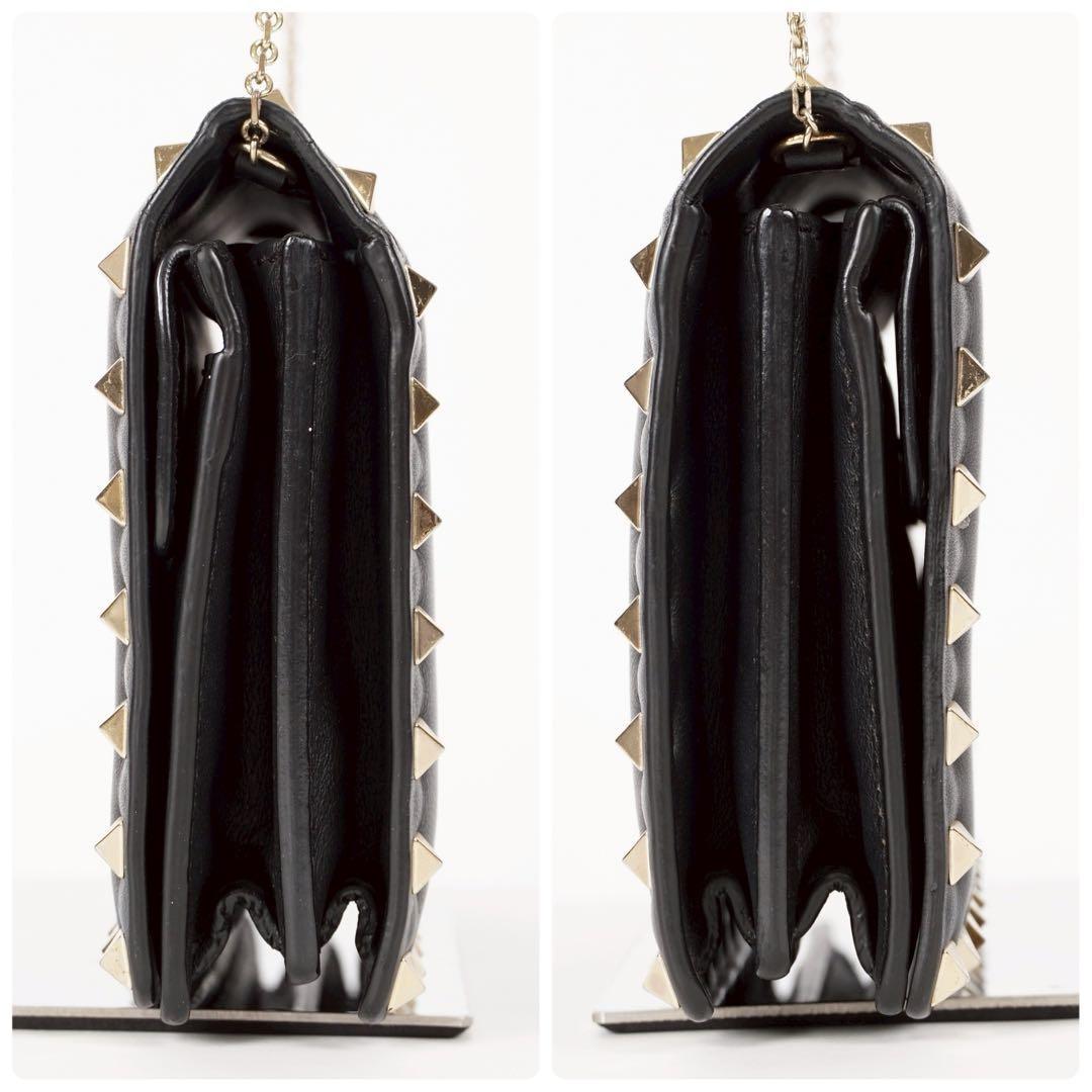 Valentino Garavani Shoulder Bag Purse Studs Leather Black Authentic