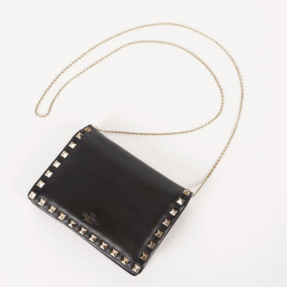 Valentino Garavani Shoulder Bag Purse Studs Leather Black Authentic