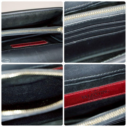 Valentino Garavani Shoulder Bag Purse Studs Leather Black Authentic