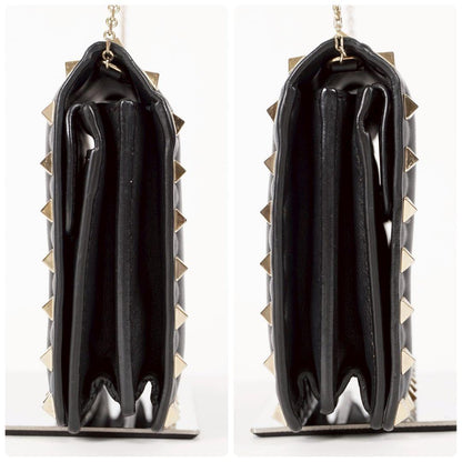 Valentino Garavani Shoulder Bag Purse Studs Leather Black Authentic