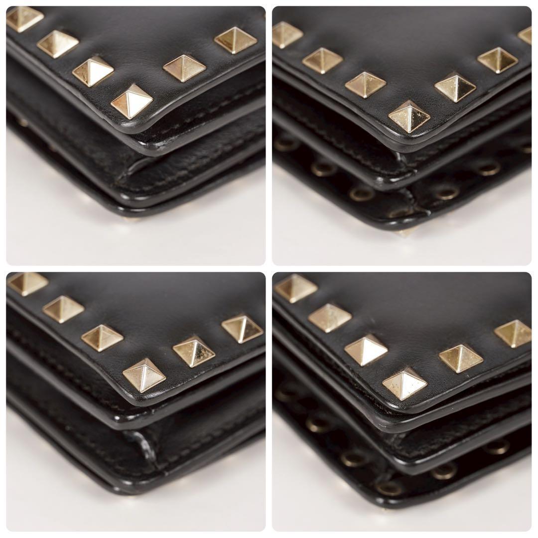 Valentino Garavani Shoulder Bag Purse Studs Leather Black Authentic