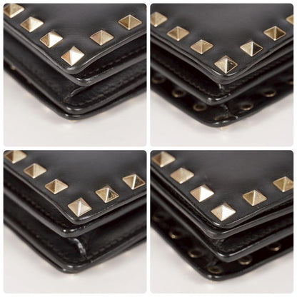 Valentino Garavani Shoulder Bag Purse Studs Leather Black Authentic