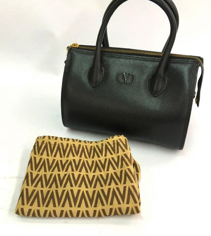 Valentino Garavani Mini Boston Bag Hand Bag Purse Logo Leather Black Authentic