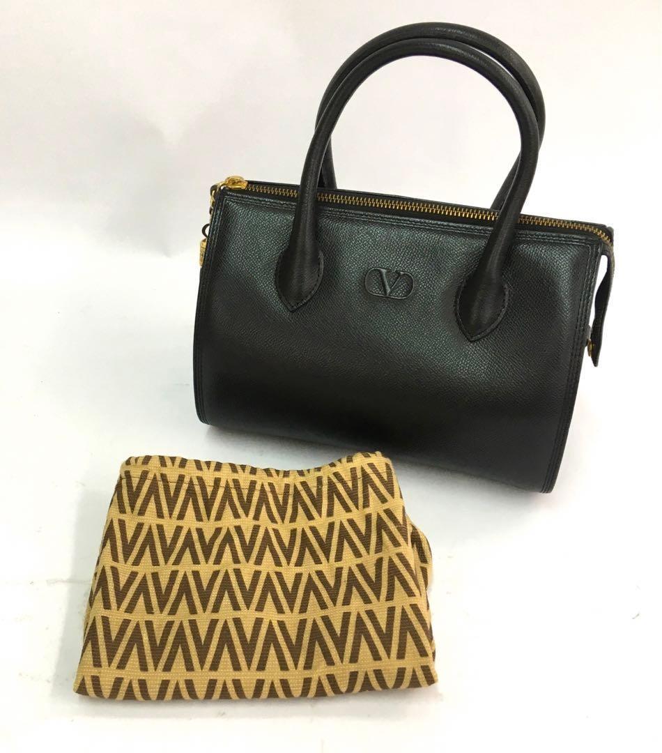 Valentino Garavani Mini Boston Bag Hand Bag Purse Logo Leather Black Authentic