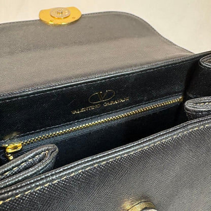 Valentino Garavani Hand Bag Tote Purse 2way Logo Leather Black Authentic