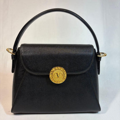 Valentino Garavani Hand Bag Tote Purse 2way Logo Leather Black Authentic