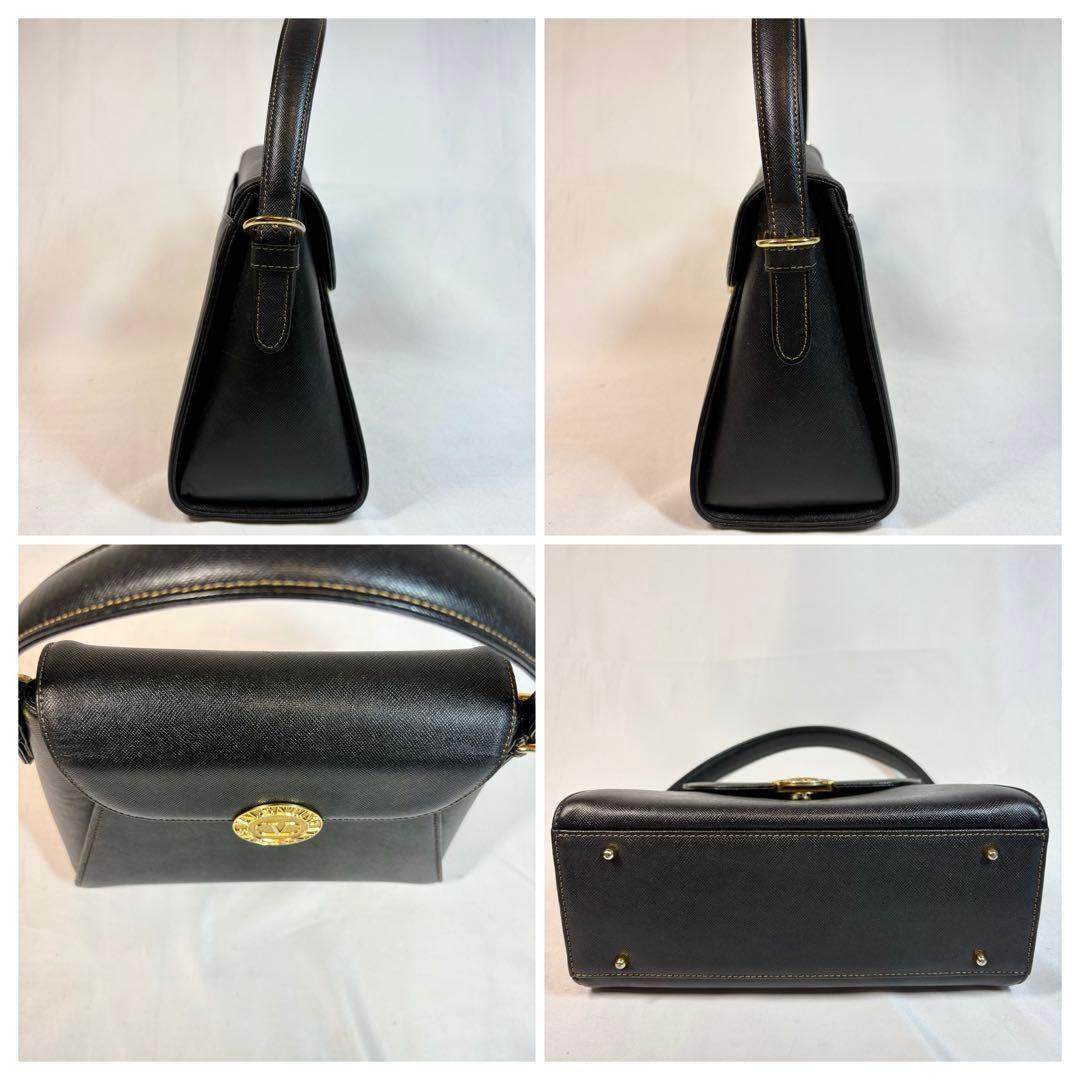Valentino Garavani Hand Bag Tote Purse 2way Logo Leather Black Authentic