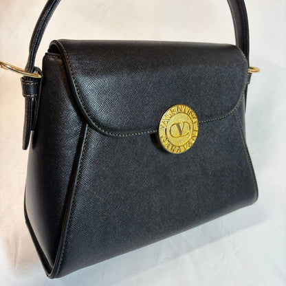 Valentino Garavani Hand Bag Tote Purse 2way Logo Leather Black Authentic