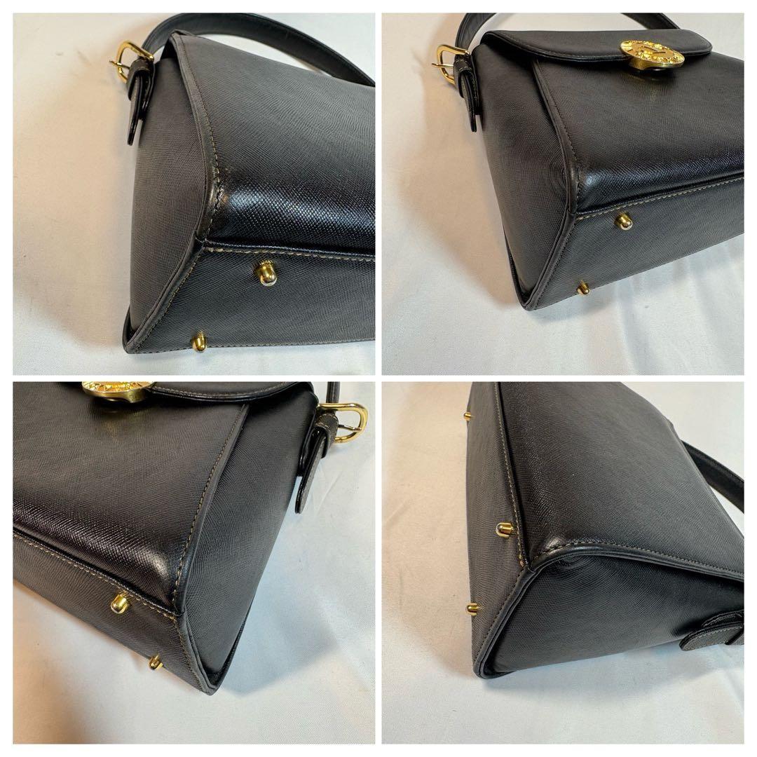 Valentino Garavani Hand Bag Tote Purse 2way Logo Leather Black Authentic