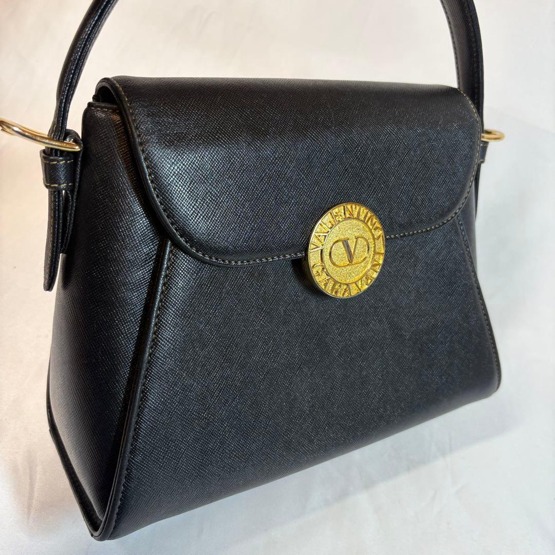 Valentino Garavani Hand Bag Tote Purse 2way Logo Leather Black Authentic