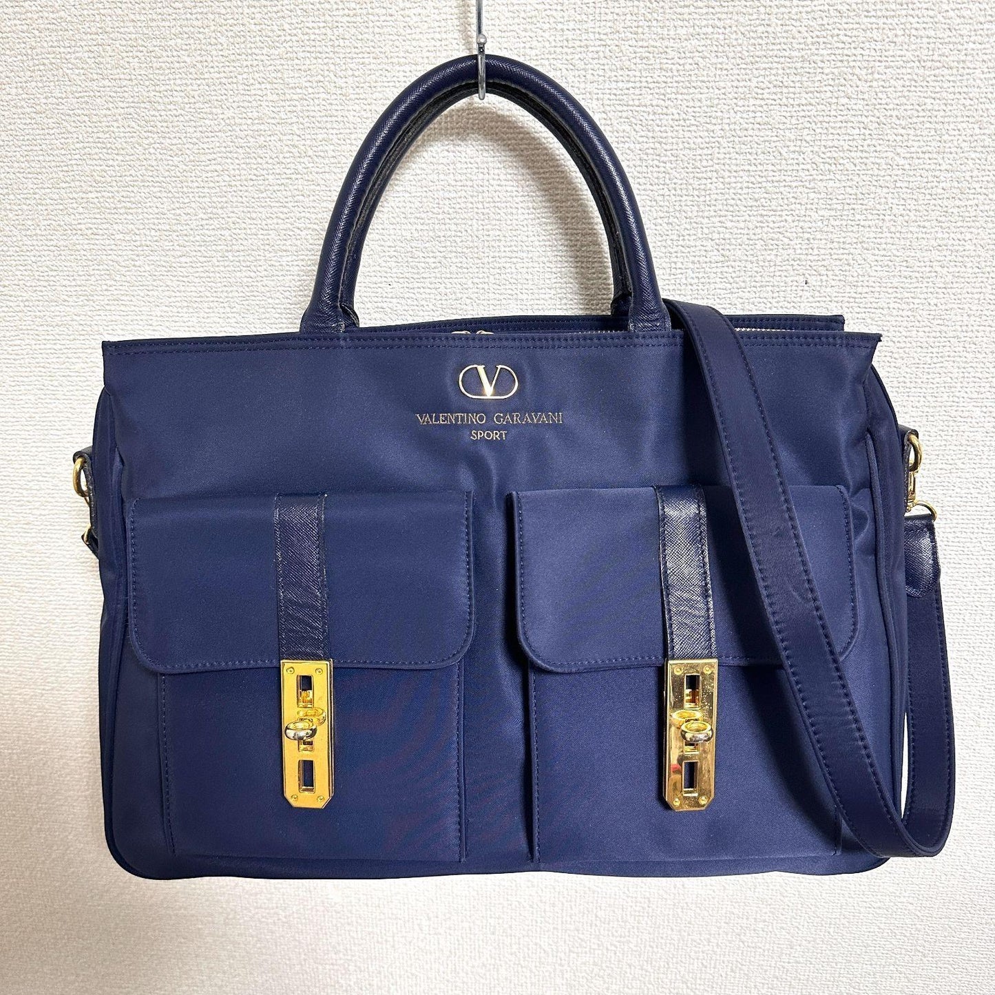 Valentino Garavani sport Hand Bag Tote Purse 2way Logo Navy Authentic