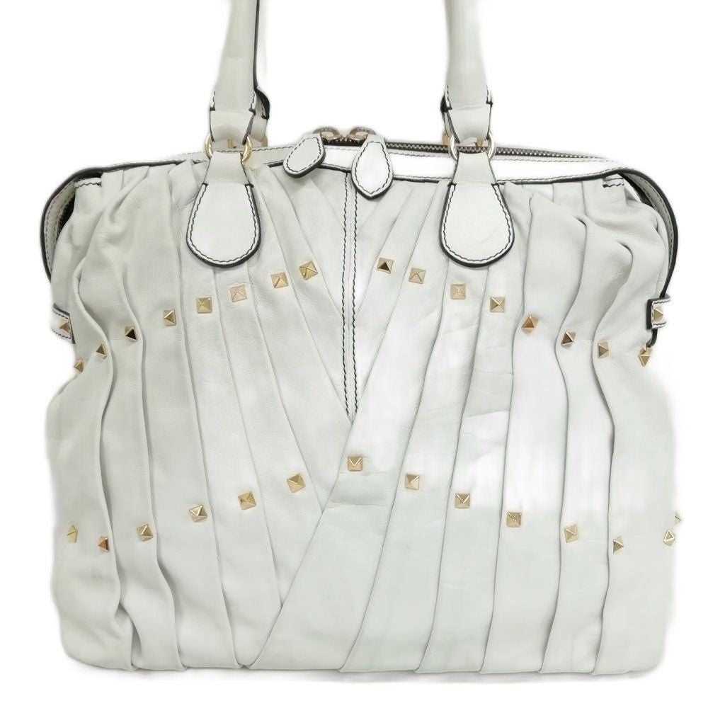 Valentino Garavani Hand Bag Tote Purse Rockstuds White Authentic