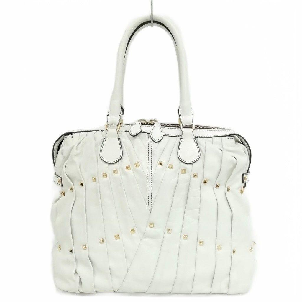 Valentino Garavani Hand Bag Tote Purse Rockstuds White Authentic