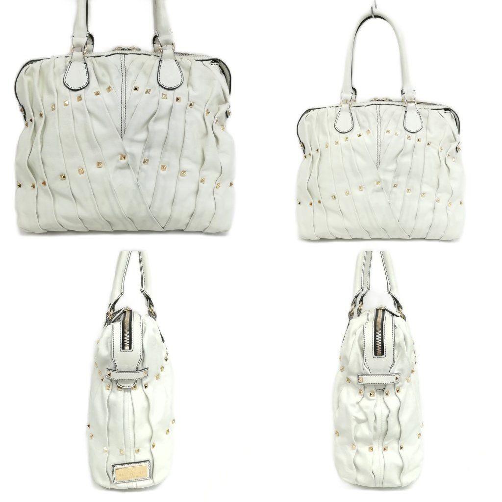 Valentino Garavani Hand Bag Tote Purse Rockstuds White Authentic