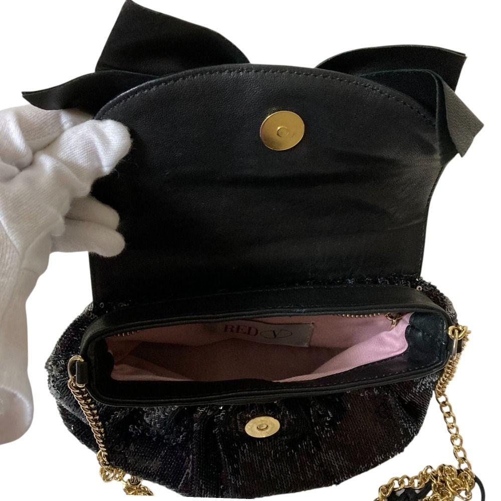Red Valentino Shoulder Bag Purse Ribbon Chain Black Authentic