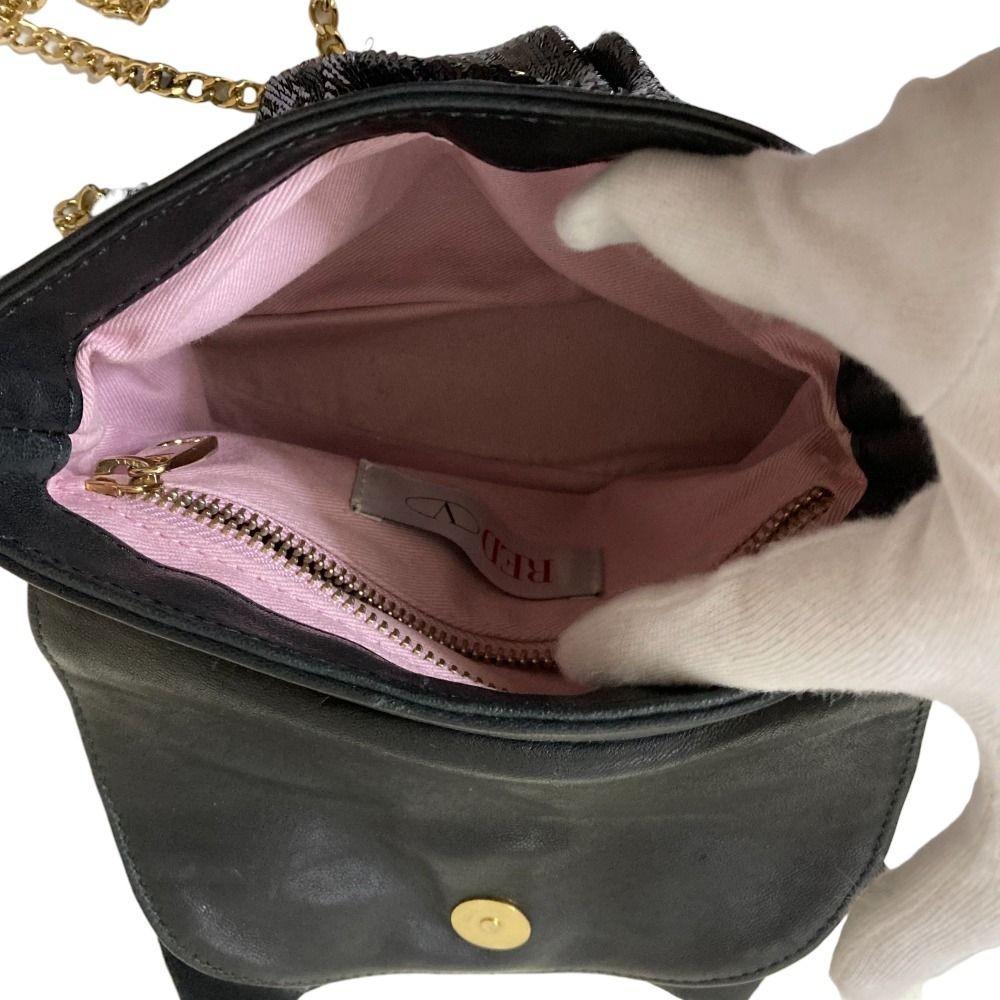 Red Valentino Shoulder Bag Purse Ribbon Chain Black Authentic