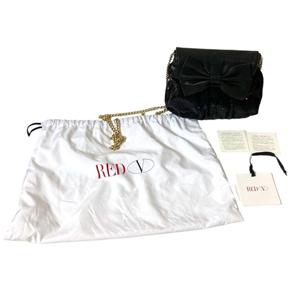 Red Valentino Shoulder Bag Purse Ribbon Chain Black Authentic