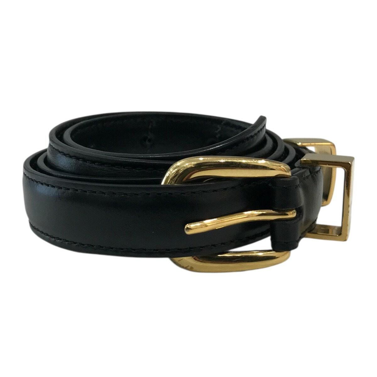 CELINE Men's Belt Black Gold Leather Authentic